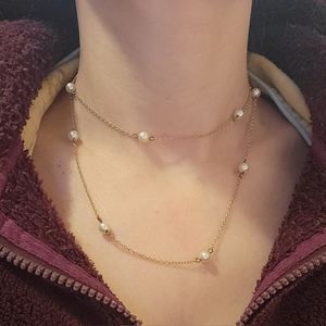 31 inch Long Gold Pearl Cable Vintage Fashion Necklace Chain